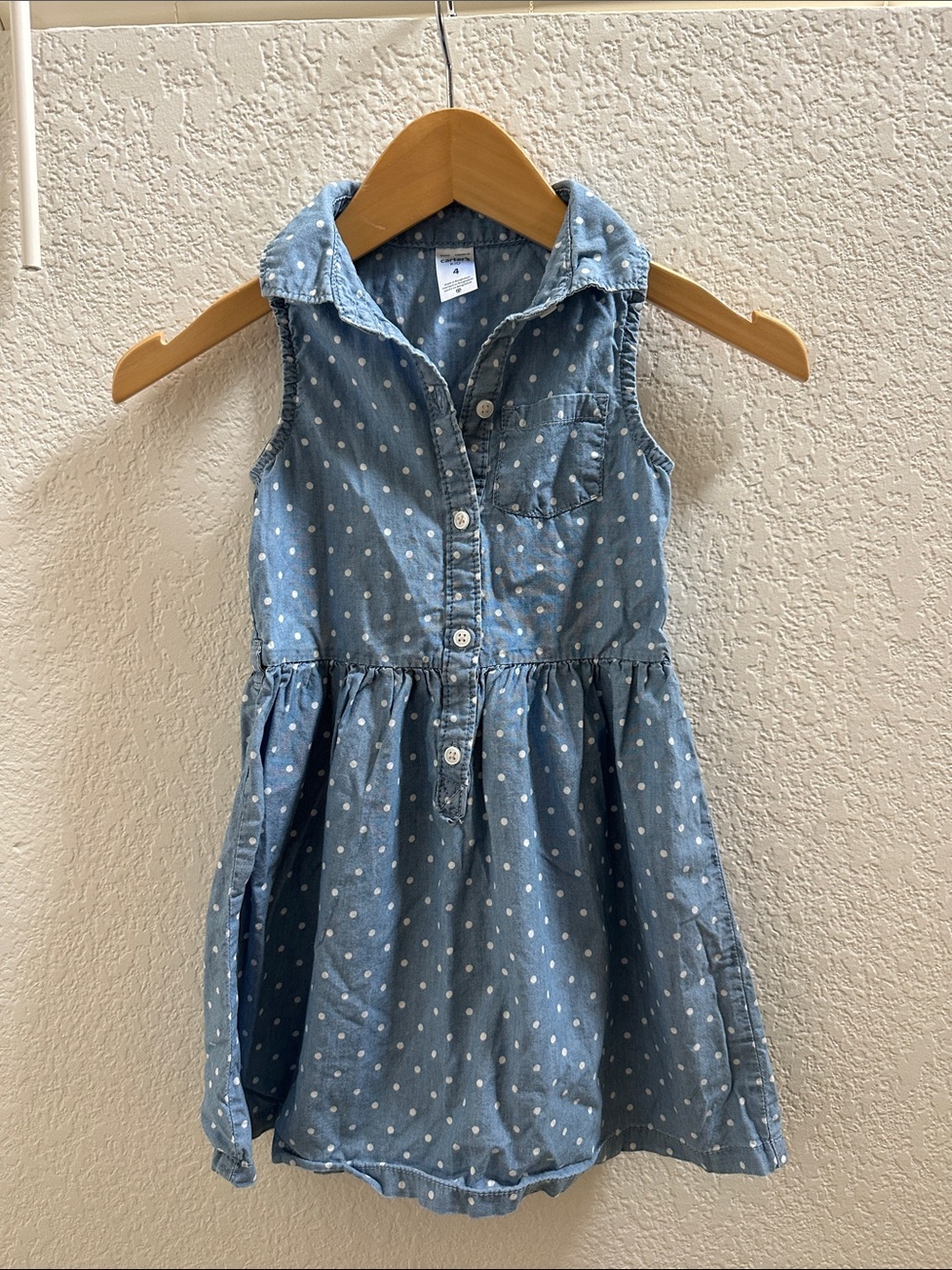 Carter's Blue Chambray Polka Dot Sleeveless Dress